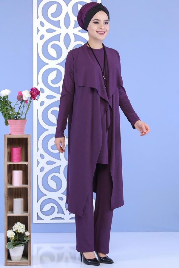 Hırka Jile Pantolon Kombin Mürdüm - 02 6700 Mürdüm - 6700