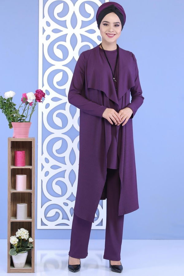 Hırka Jile Pantolon Kombin Mürdüm - 02 6700 Mürdüm - 6700