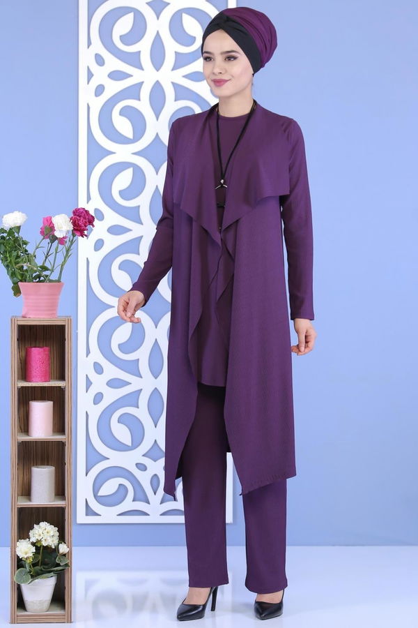 Hırka Jile Pantolon Kombin Mürdüm - 02 6700 Mürdüm - 6700