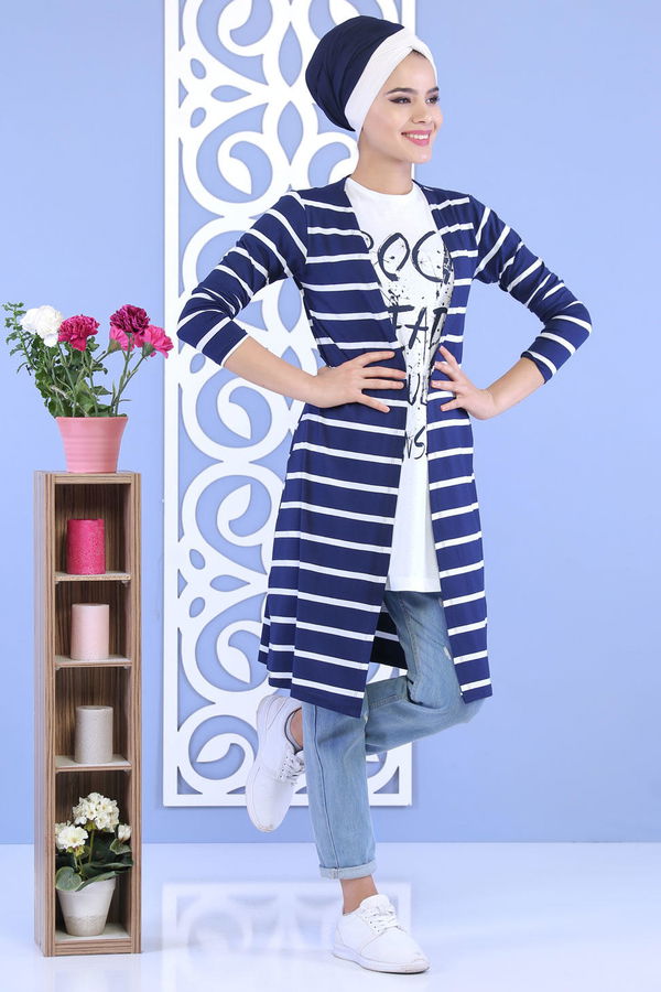 Çizgili Hırka T shirt Takım Lacivert - 02 5129 Lacivert - 5129