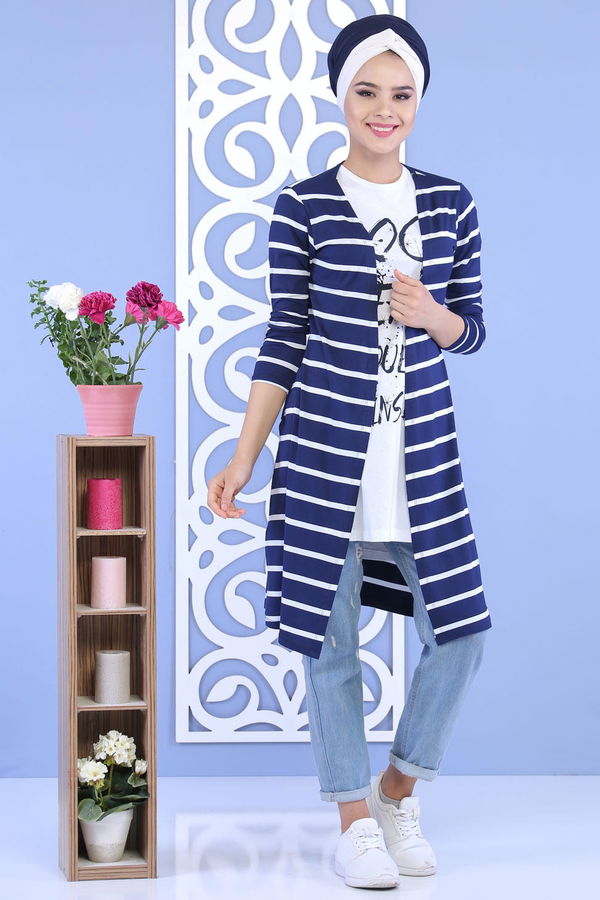 Çizgili Hırka T shirt Takım Lacivert - 02 5129 Lacivert - 5129
