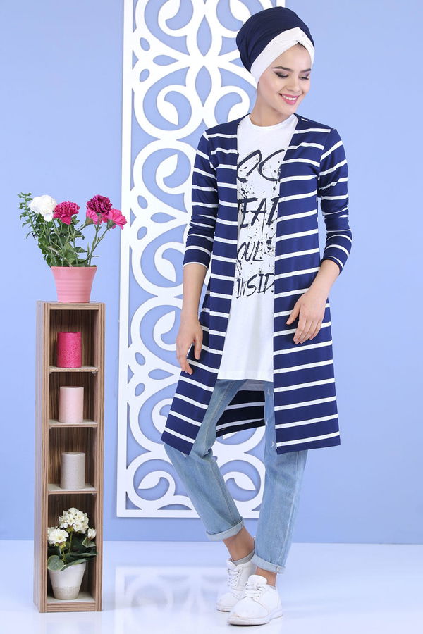 Çizgili Hırka T shirt Takım Lacivert - 02 5129 Lacivert - 5129