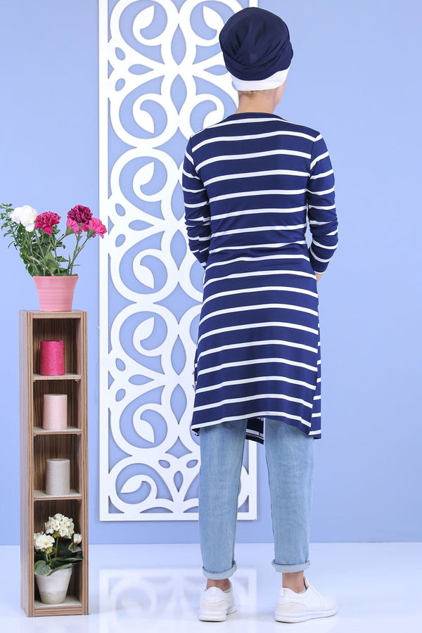 Çizgili Hırka T shirt Takım Lacivert - 02 5129 Lacivert - 5129