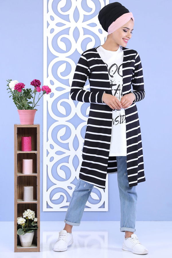 Çizgili Hırka T shirt Takım Siyah - 02 5129 Siyah - 5129