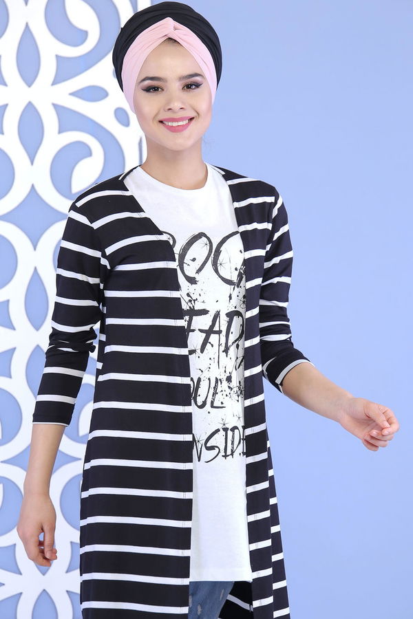 Çizgili Hırka T shirt Takım Siyah - 02 5129 Siyah - 5129