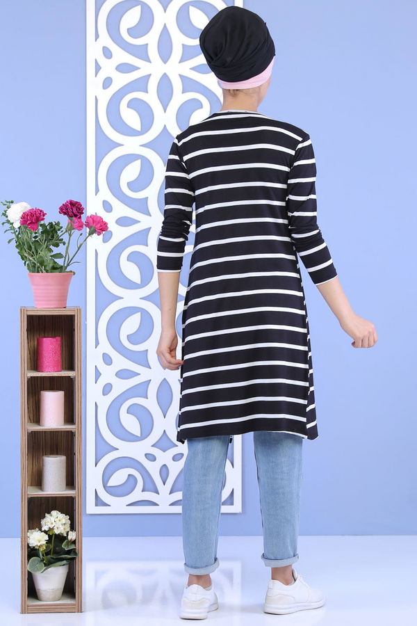 Çizgili Hırka T shirt Takım Siyah - 02 5129 Siyah - 5129