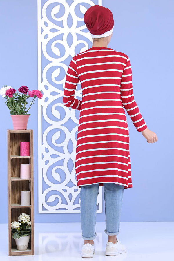 Çizgili Hırka T shirt Takım Bordo - 02 5129 Bordo - 5129