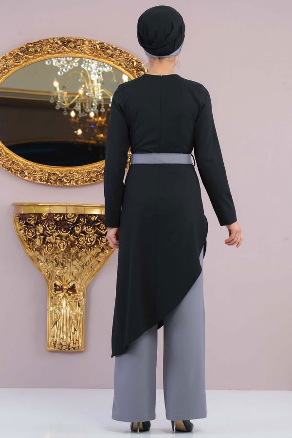 Tunik Pantolon Kemer Gri Vizon Siyah - 1146 SİYAH