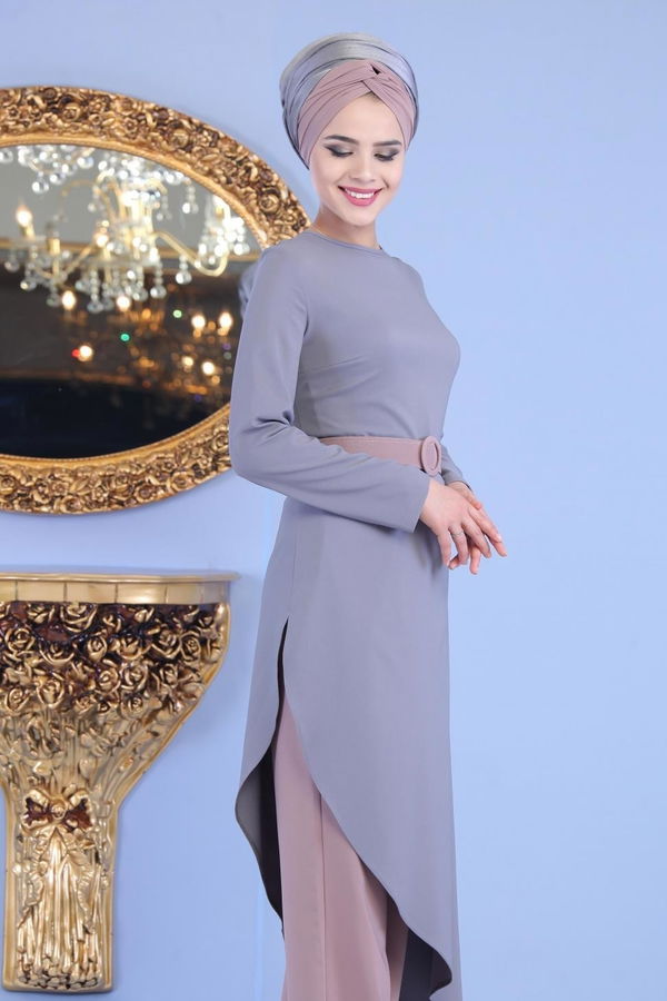 Tunik Pantolon Kemer Gri Vizon Vizon - 1146
