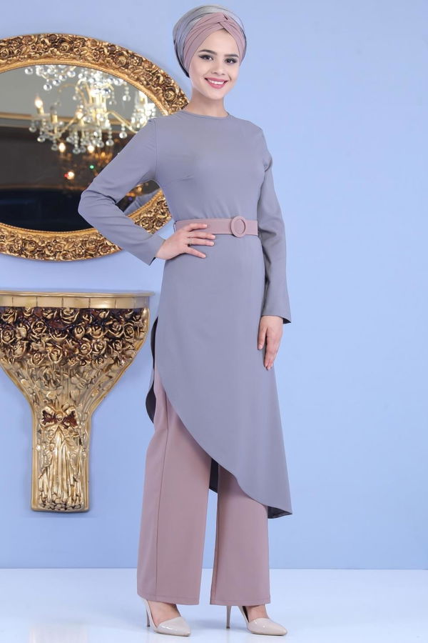 Tunik Pantolon Kemer Gri Vizon Vizon - 1146