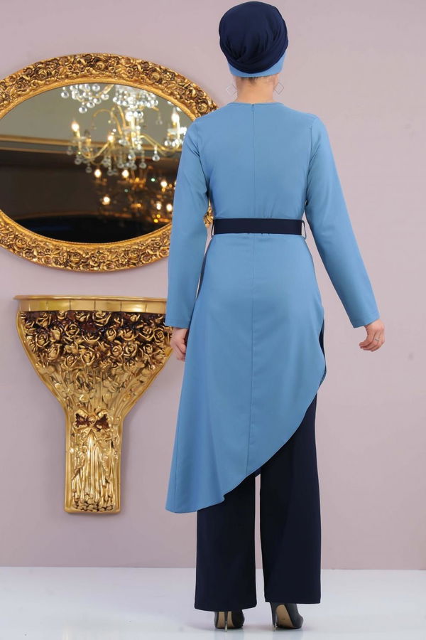 Tunik Pantolon Kemer Gri Vizon Mavi - 1146