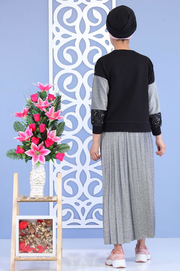 Piliseli Tunik & Etek Takımı Siyah - 02 7165 Siyah - 7165