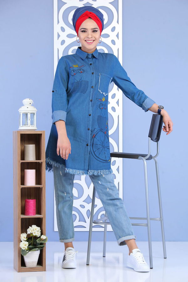 Tunik T shirt Mavi -02 7168 Mavi - 7168 MAVİ