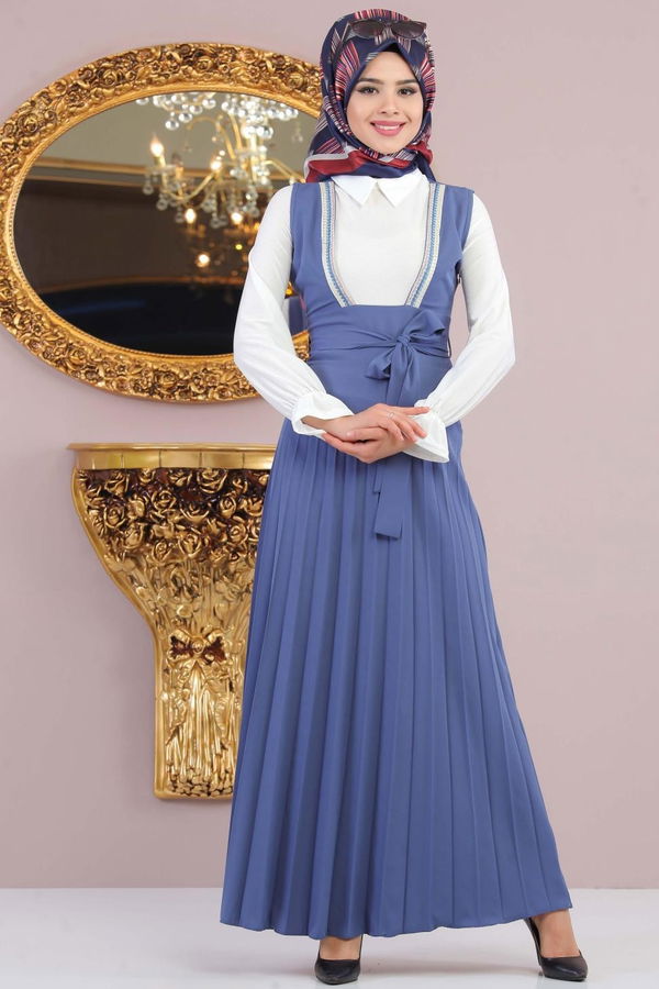 Pliseli Jile İndigo - 02 1128 Mavi - 1128 MAVİ