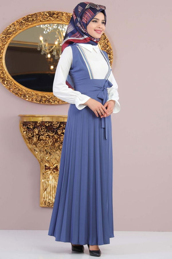 Pliseli Jile İndigo - 02 1128 Mavi - 1128 MAVİ