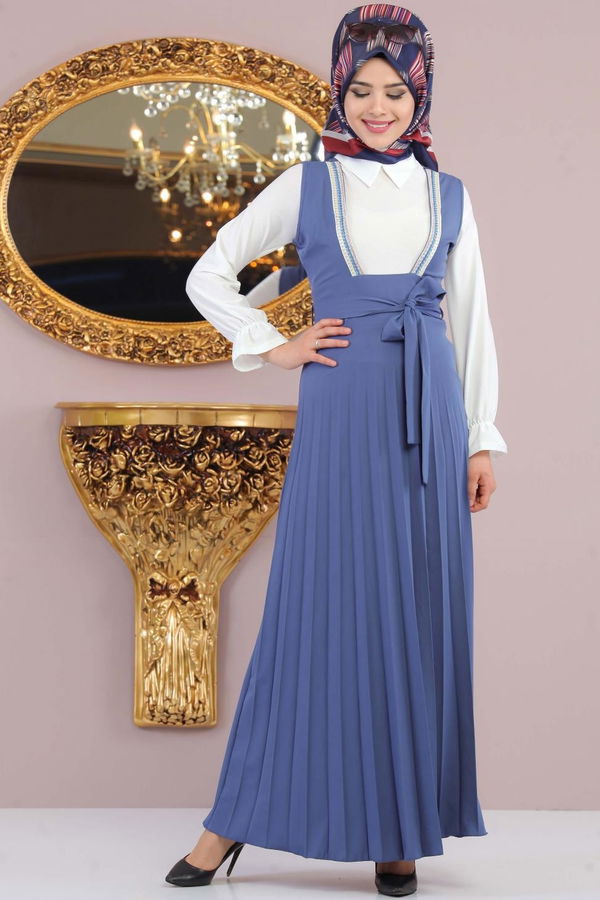Pliseli Jile İndigo - 02 1128 Mavi - 1128 MAVİ