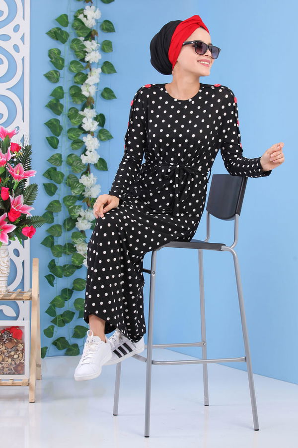 Puantiyeli Elbise Siyah - 02 7174 Siyah - 7174