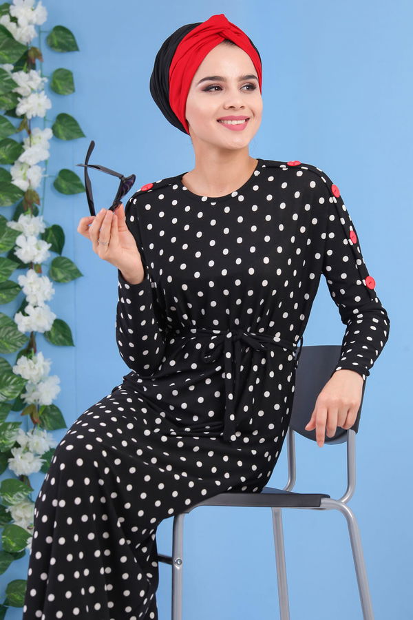 Puantiyeli Elbise Siyah - 02 7174 Siyah - 7174