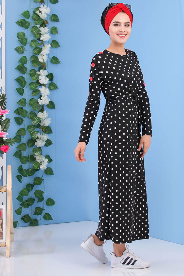 Puantiyeli Elbise Siyah - 02 7174 Siyah - 7174