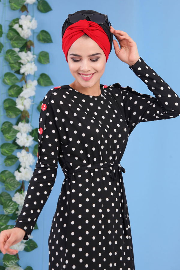 Puantiyeli Elbise Siyah - 02 7174 Siyah - 7174