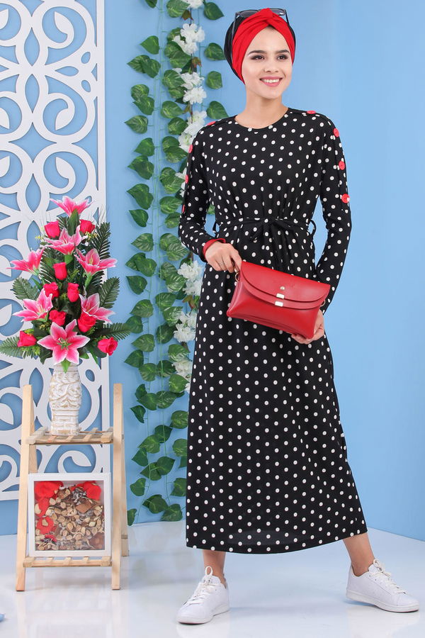 Puantiyeli Elbise Siyah - 02 7174 Siyah - 7174