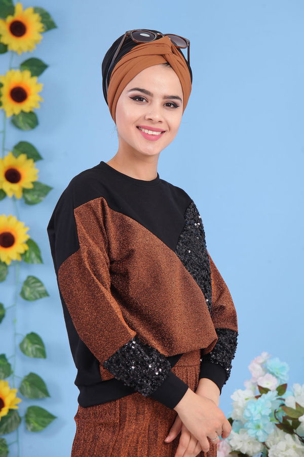 Piliseli Tunik & Etek Takımı - Taba - 02 7165 Taba - 7165