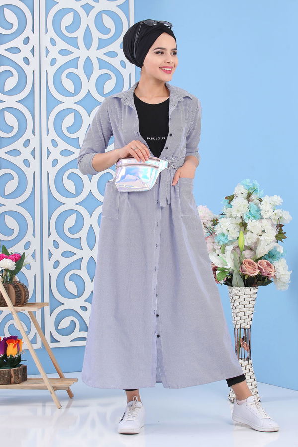 Çizgili Elbise Mavi - 02 7231 Mavi - 7231