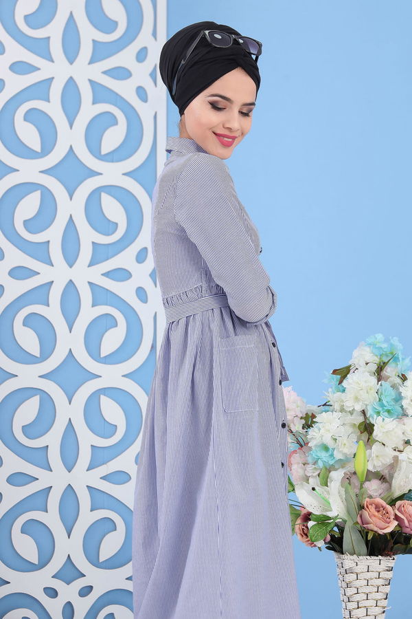 Çizgili Elbise Mavi - 02 7231 Mavi - 7231