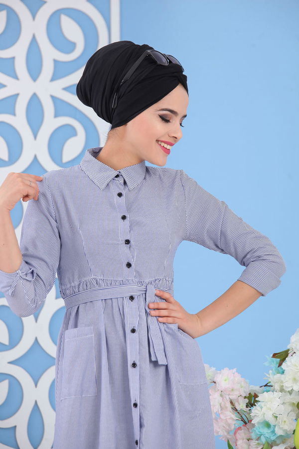 Çizgili Elbise Mavi - 02 7231 Mavi - 7231