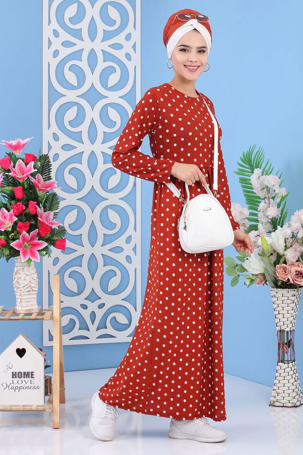 Puantiyeli Elbise Siyah Kiremit - 6655 KİREMİT
