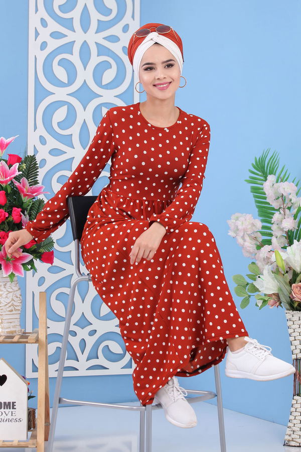 Puantiyeli Elbise Siyah Kiremit - 6655 KİREMİT