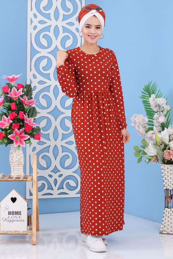 Puantiyeli Elbise Siyah Kiremit - 6655 KİREMİT