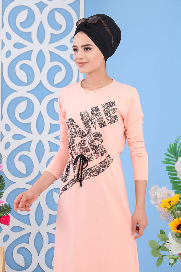 Baskılı Elbise Siyah Pembe - 5137