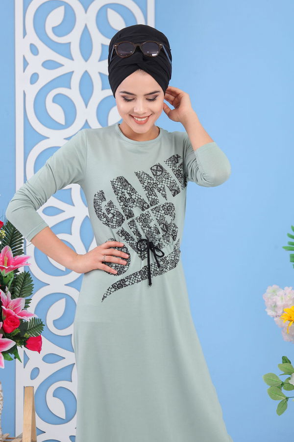 Baskılı Elbise Siyah Yeşil - 5137 YEŞİL