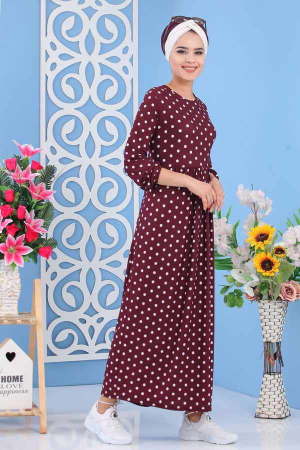 Puantiyeli Elbise Siyah Mor - 6655