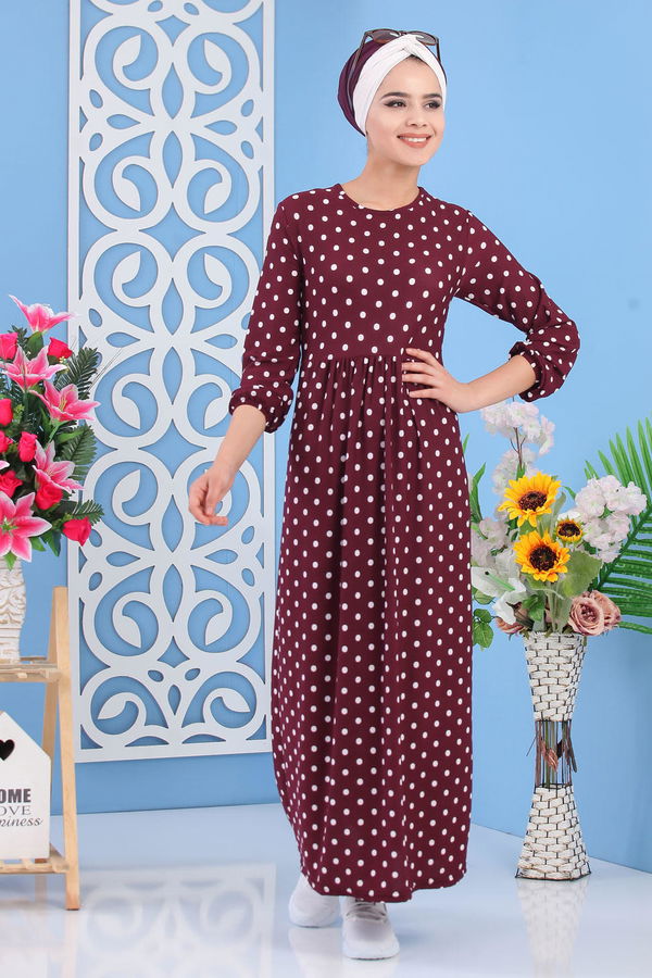 Puantiyeli Elbise Siyah Mor - 6655
