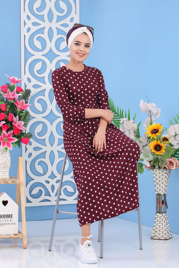 Puantiyeli Elbise Siyah Mor - 6655