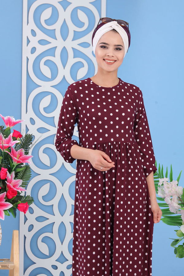 Puantiyeli Elbise Siyah Mor - 6655