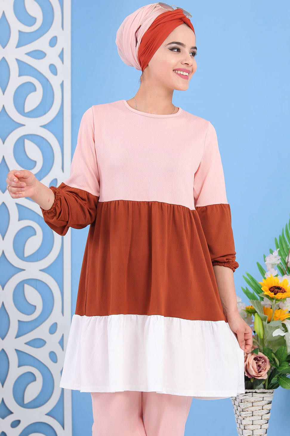 Tunik Pantolon Pudra Kahve - 02 7245 Pembe - 7245