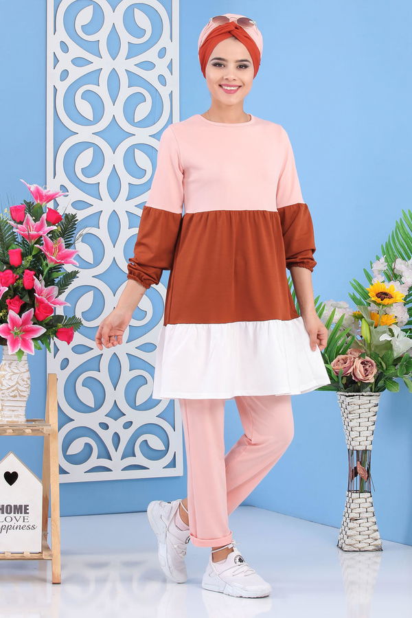 Tunik Pantolon Pudra Kahve - 02 7245 Pembe - 7245