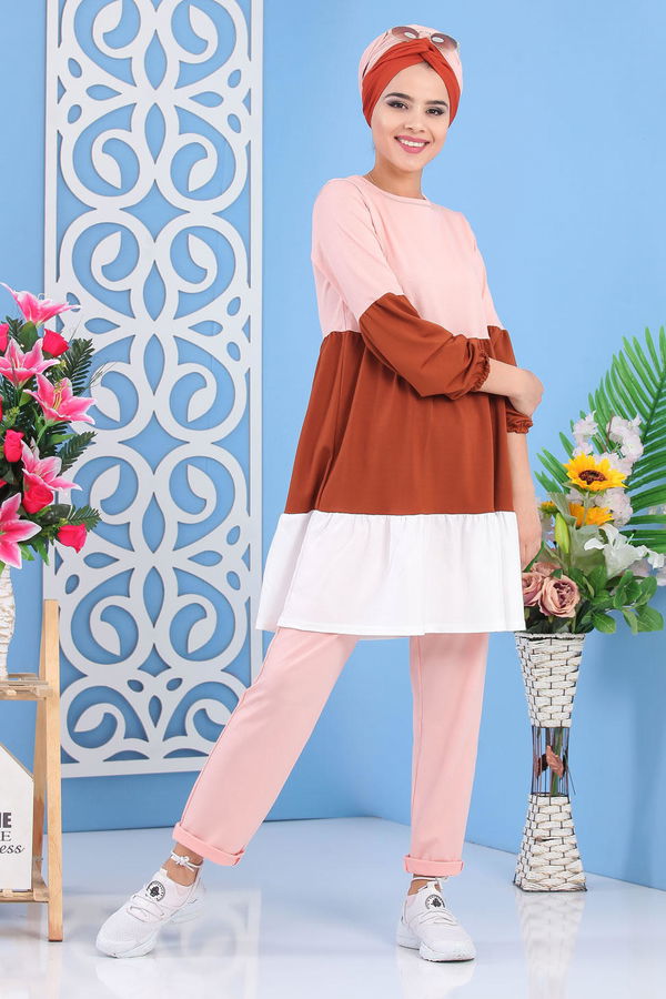 Tunik Pantolon Pudra Kahve - 02 7245 Pembe - 7245