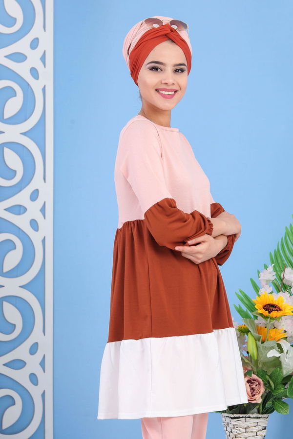 Tunik Pantolon Pudra Kahve - 02 7245 Pembe - 7245