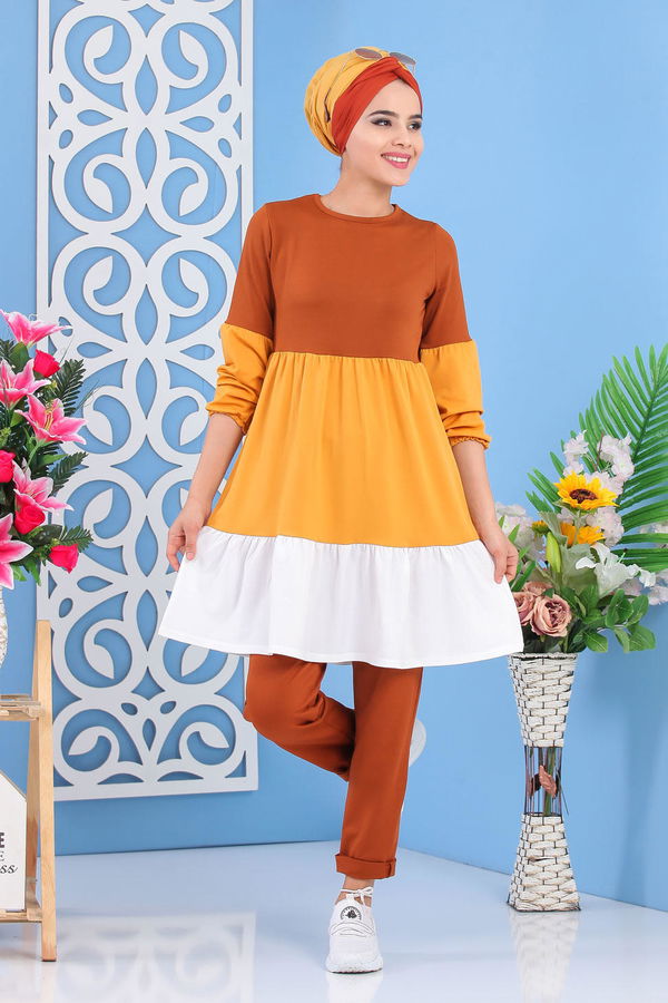 Tunik Pantolon Taba Hardal - 02 7245 Sarı - 7245