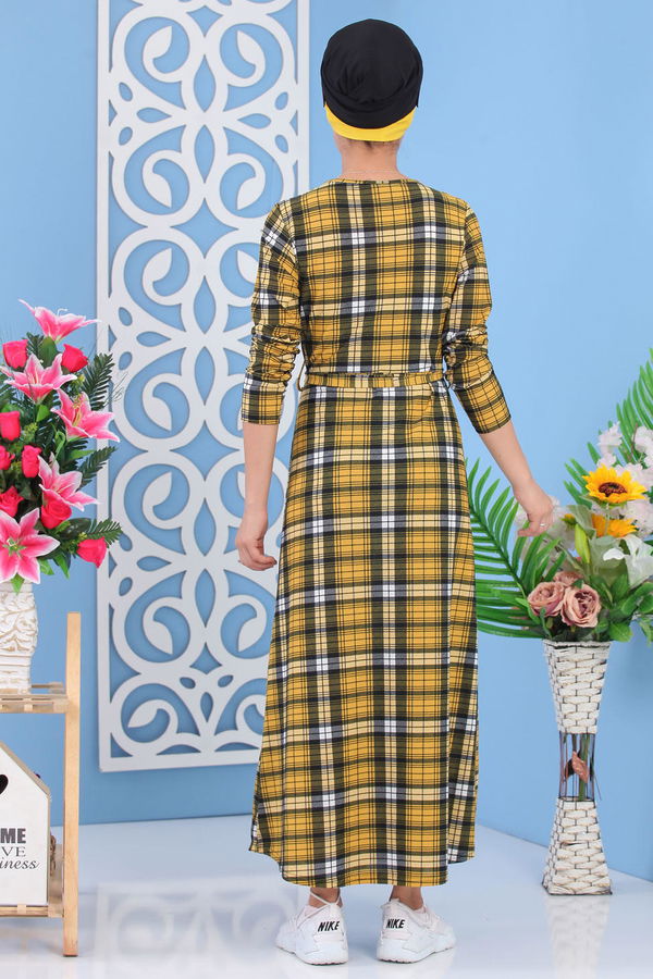 Ekose Elbise Hardal - 02 7284 Sarı - 7284