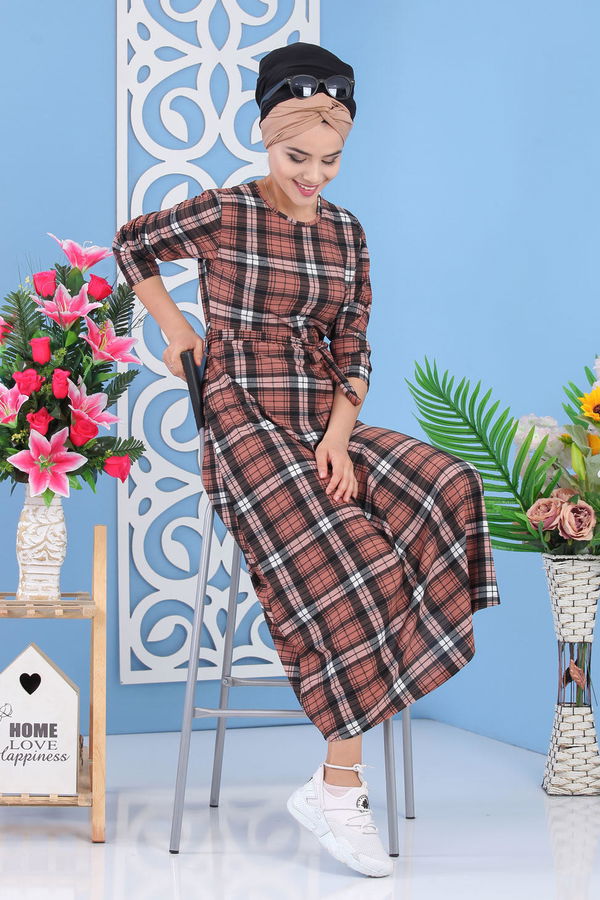 Ekose Elbise Gülkurusu- 02 7284 Pembe - 7284
