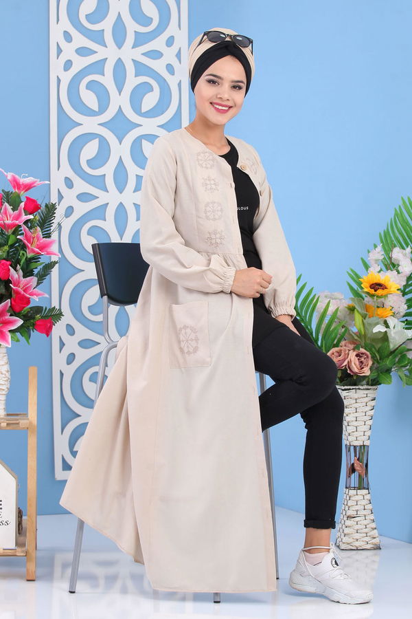 Nakışlı Elbise Taş - 02 7286 Bej - 7286