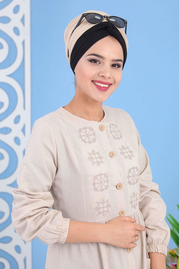 Nakışlı Elbise Taş - 02 7286 Bej - 7286