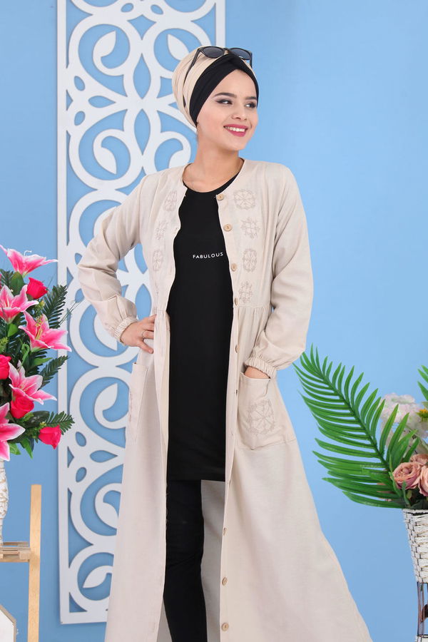 Nakışlı Elbise Taş - 02 7286 Bej - 7286