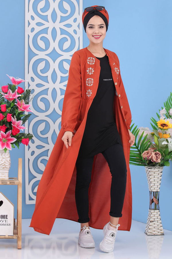 Nakışlı Elbise Kiremit - 02 7286 Kiremit - 7286