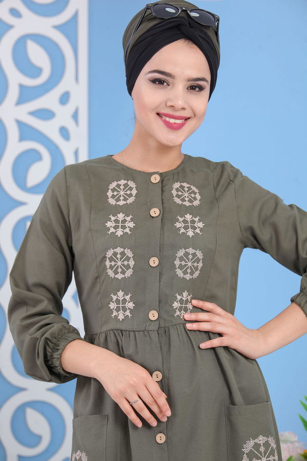 Nakışlı Elbise Haki - 02 7286 Haki - 7286